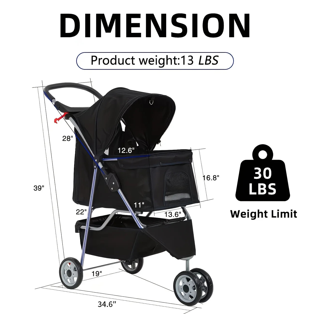 DOPINMIN Dog Stroller, 3 Wheels Pet Cat Jogger Stroller, Folding Carrier Waterproof Puppy Stroller With Cup Holder & Removable Liner, Dog Strollers For Small Dogs, For Small And Medium Pets