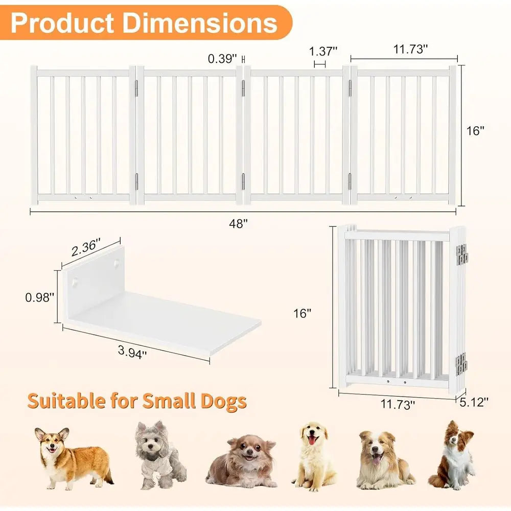 16 High Freestanding Small Dog Gates with Support Feet, Expands Up to 48 Wide Adjustable Pet Gate or Doorway, 4 Panel Folding Pe