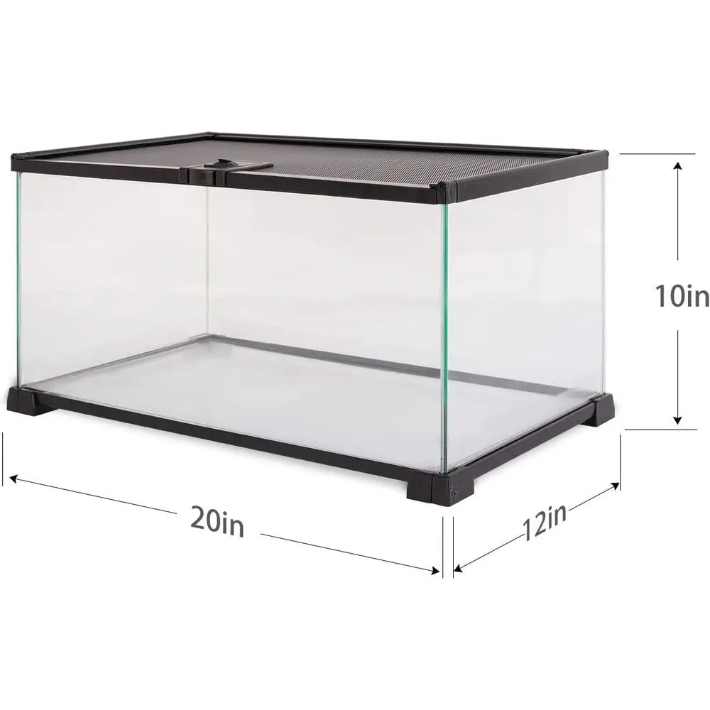20 x 12 x 10 Glass Terrarium Tank for Reptiles, Hamsters, Hedgehogs & Small Pets with Sliding Door