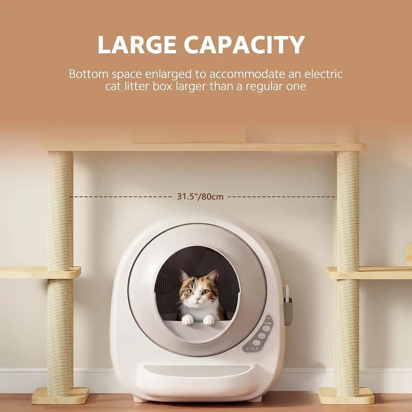 60in Solid Wood Cat Tower for Heavy Cats, Space-Saving with Litter Box Area, Multi-Level for Indoor Multi-Pet Homes