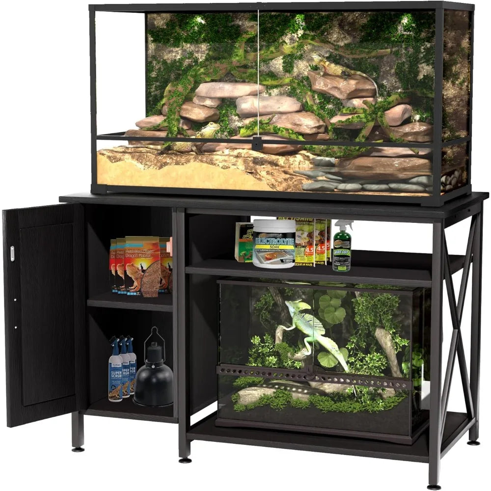 40-120 Gallon Reptile Tank Stand with Power Outlet, Terrarium Stand with Storage Cabinet, 48 X 24 Tabletop, Reptile Terrarium,Tu