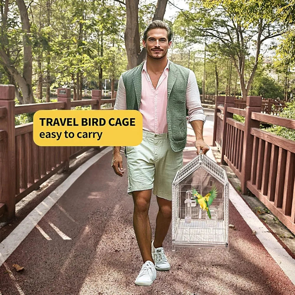 Portable Bird Cage with Stand Travel Carrier for Small Medium Birds Easy Clean Lightweight Home Clinic Outing