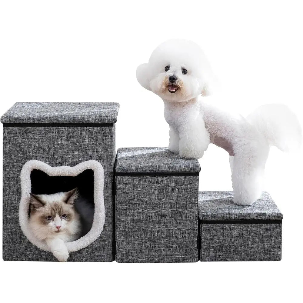 Dog Stairs or Small Dogs, 3-Step Non-Slip Pet Stairs, Small Dog Steps with Storage, Indoor Cat Steps, Older Cats, Arthritis-Frie