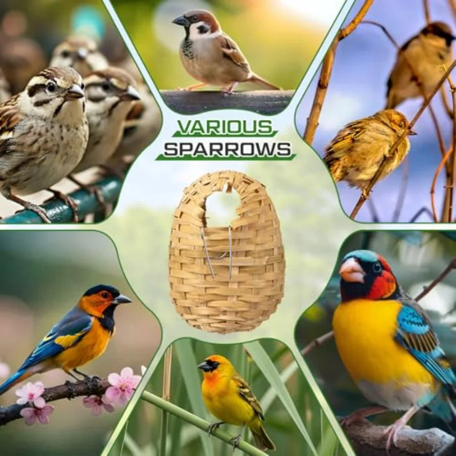 Bamboo Bird Nest For Cage Handwoven Natural Bird House Hook