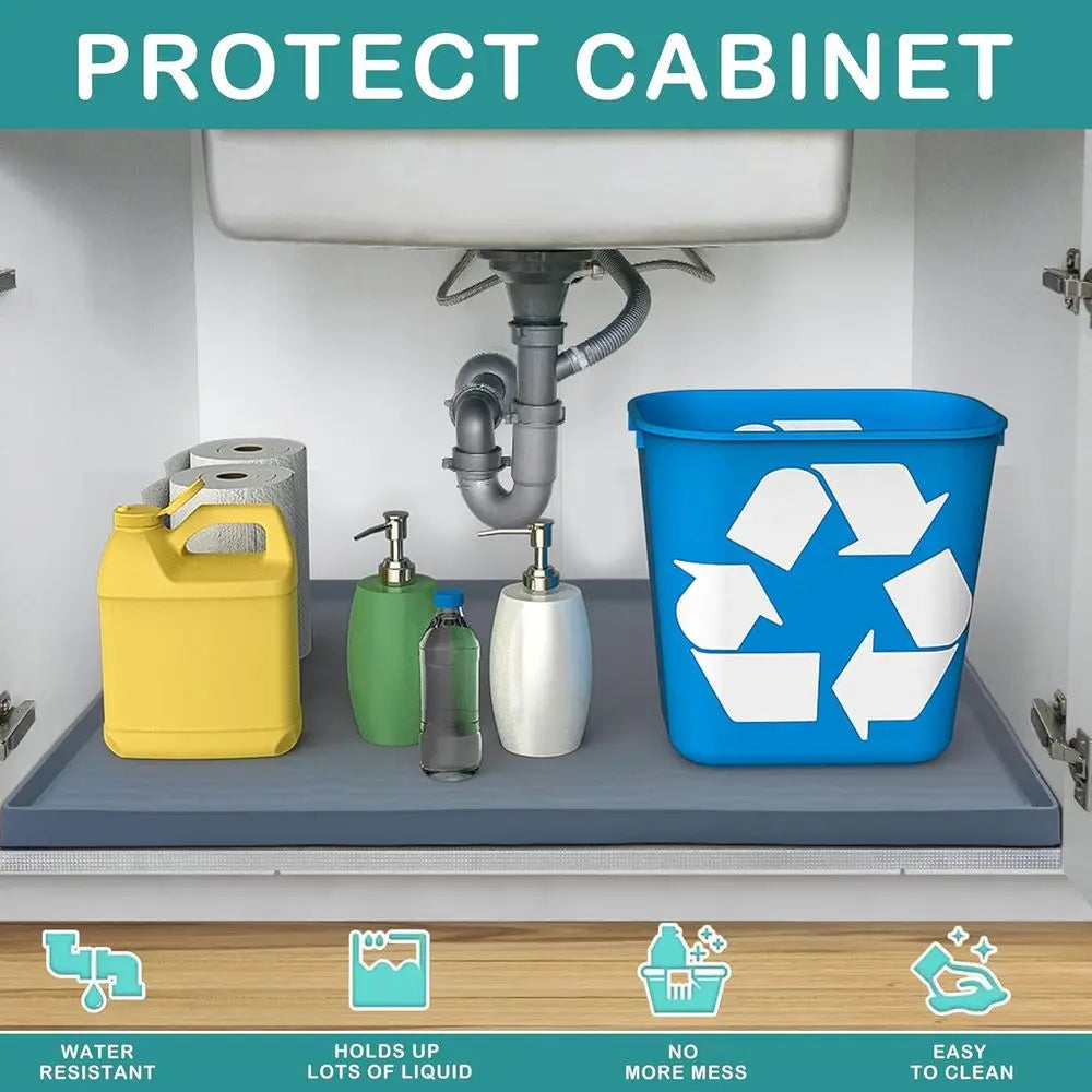 Silicone Under Sink Mat 31 x 22 Liner, Kitchen and Bathroom, Cabinet and Counter Protector, Storage and Organizers, Litter Mat,