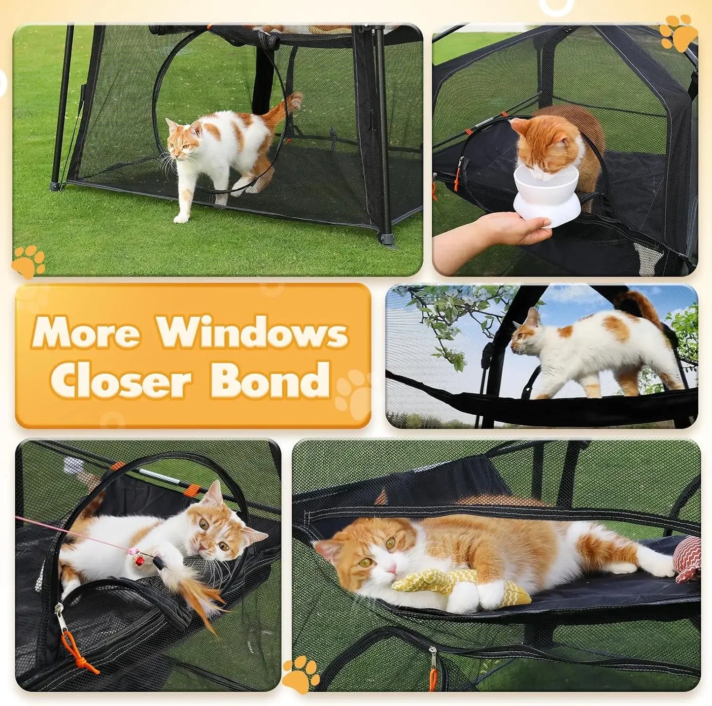Extra Large Outdoor Cat Enclosure, 3-Tier Cat Tent with 5 Windows, Weatherproof & Sunproof, Foldable for Patio Camping Indoor with Carry Bag