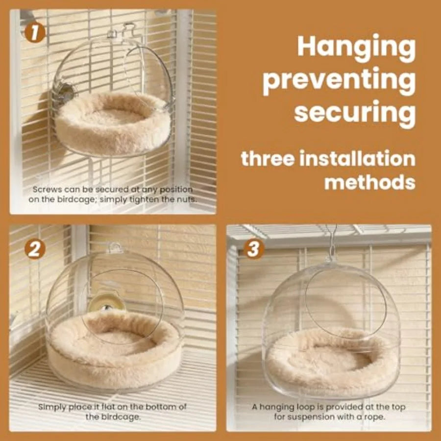Bird Flat-Bottomed Nest for Cage Clear Transparent Observation Hanging Bite-Resistant Washable Bird House, Parakeet Breeding Ne