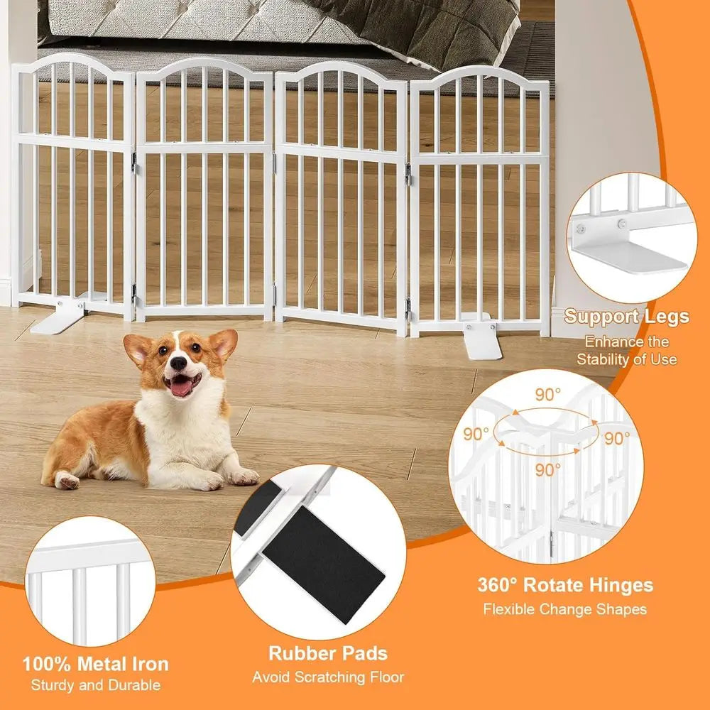 Indoor Short Dog Gates with Support Feet, Expands Up to 48 Wide Adjustable Pet Gates or Doorways, 4 Panel Folding Pet Door Pet F
