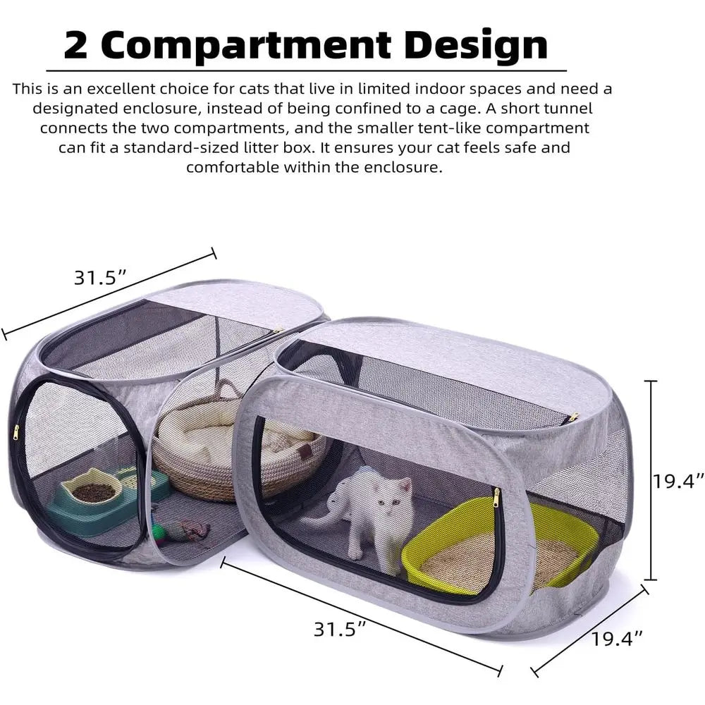 Compact Indoor Playpen for Cats with Integrated Litter Box, Ideal for Kittens and Small Dogs