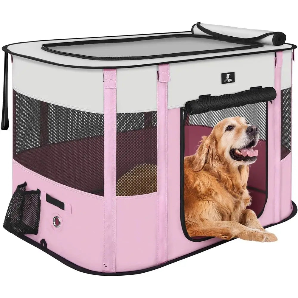 Portable Pink Puppy and Cat Play Pen, 30 Indoor/Outdoor Pet Tent Cage