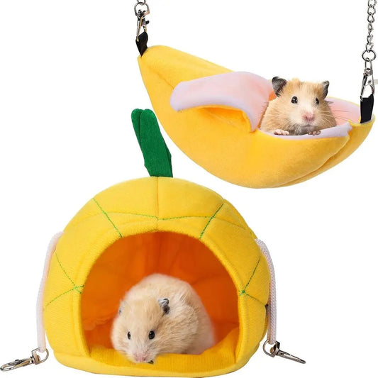 2 Pcs Hammock Sot Bed Small Pet Animals Hamster Hanging House Cage Nest or Guinea Pig Rat Chinchilla Sleep and Play, Banana and