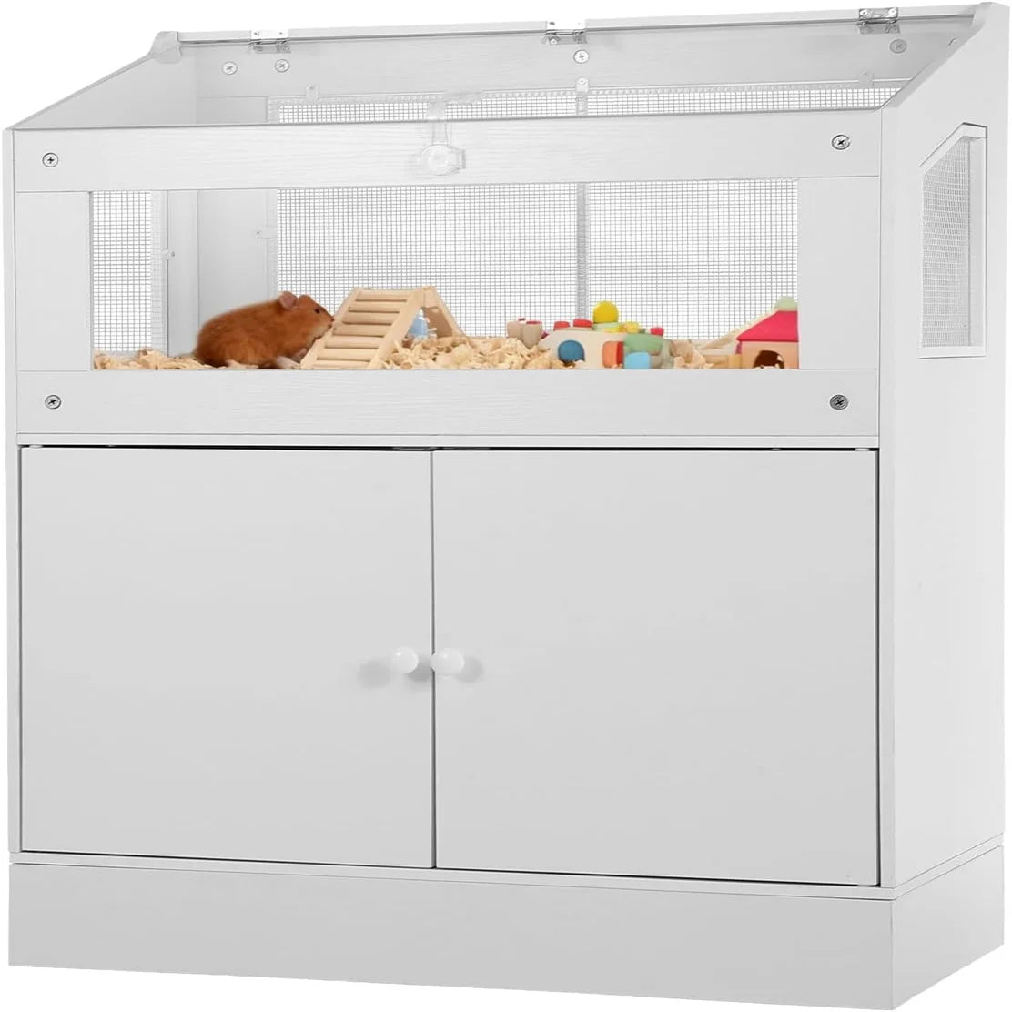 Hamster Cage, Small Animal Cage with Storage Cabinet, Large Small Animal Habitat with Easy-View Acrylic Panels & Ventilation