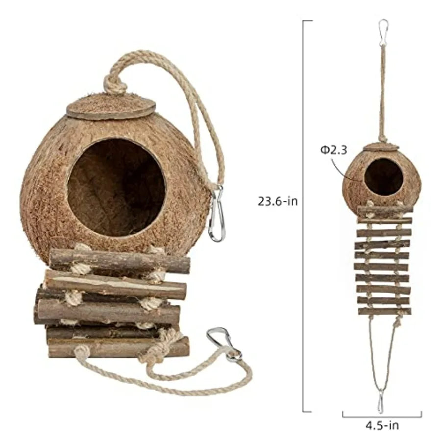 Natural Coconut Hideaway with Ladder, Bird and Small Animal Toy House with Ladder
