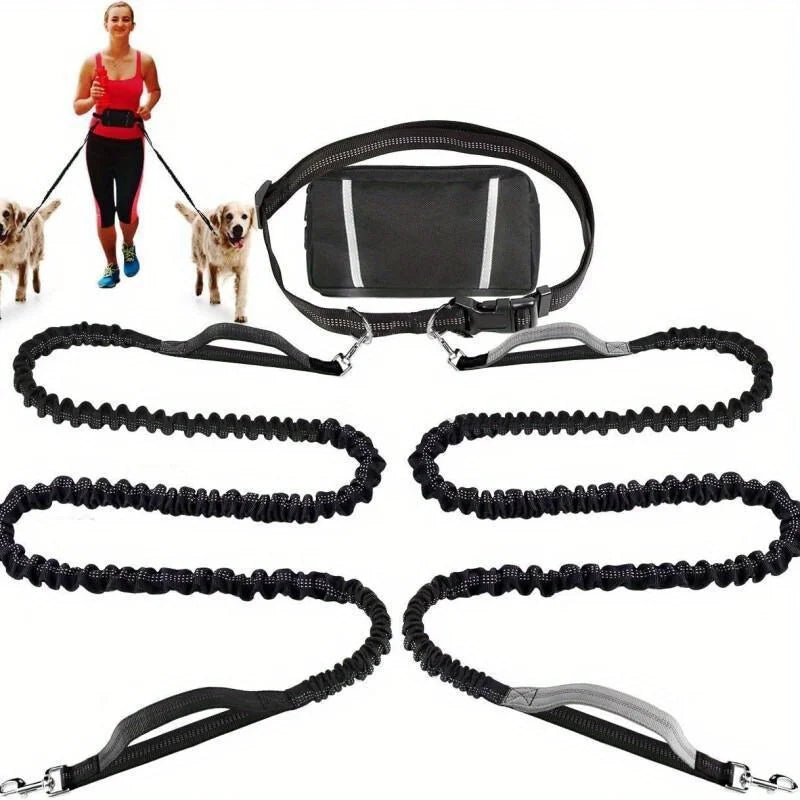 Adjustable Hands-Free Dog Running Leash with Double Handles and Elastic Retractable Rope for Large and Medium Dogs - Perfect for Running, Jogging, and Walking with Your Pet
