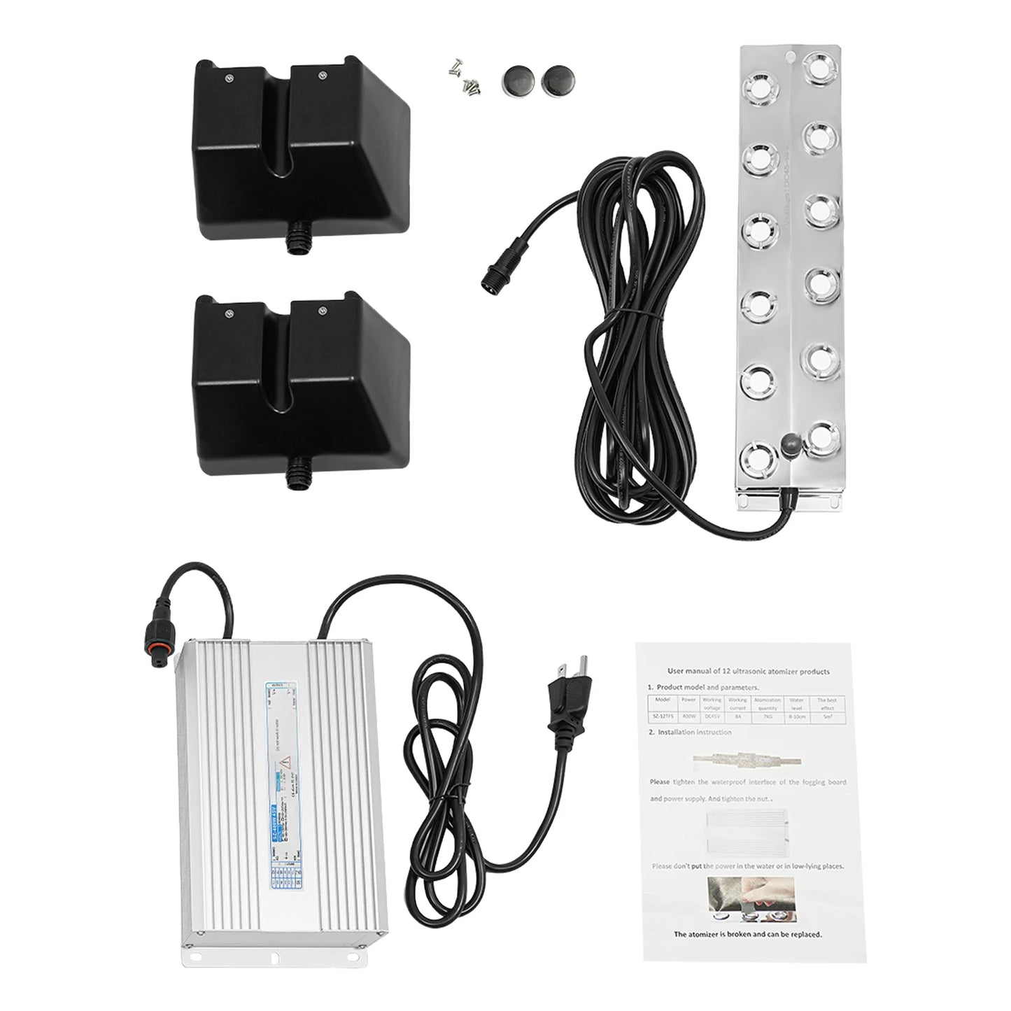 12 Heads High Pressure Mist Maker Atomizer, 110V IP67 Waterproof Power Supply with Auto Shut-Off for Pond Humidification Fog