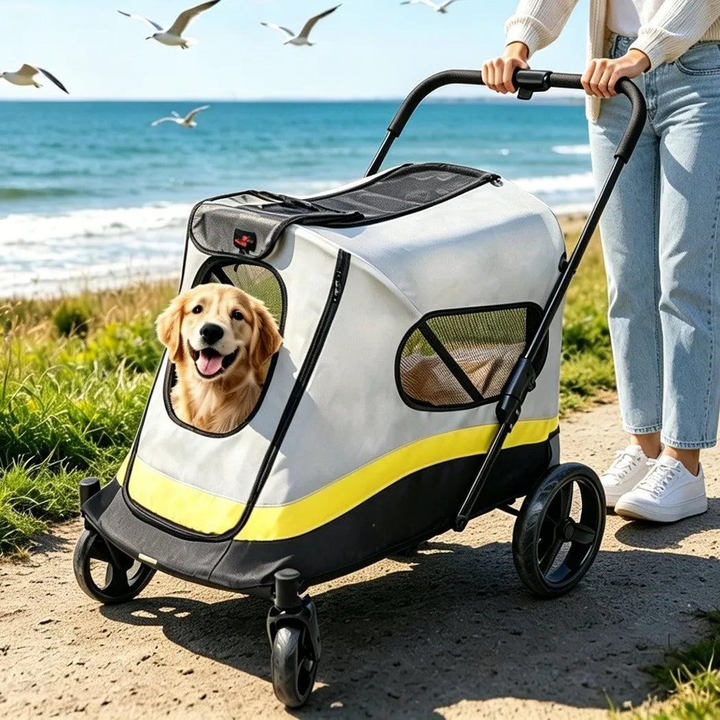 Portable Dog Stroller All Terrain Dual Entry For Small Dogs