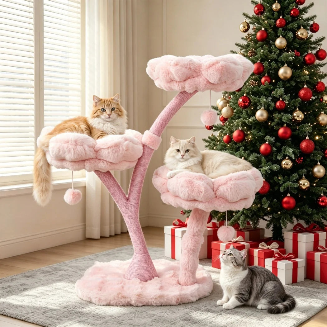 BORWART Cat Tree Tower With Scratching Post Cushioned Bed And Hanging Ball Toy