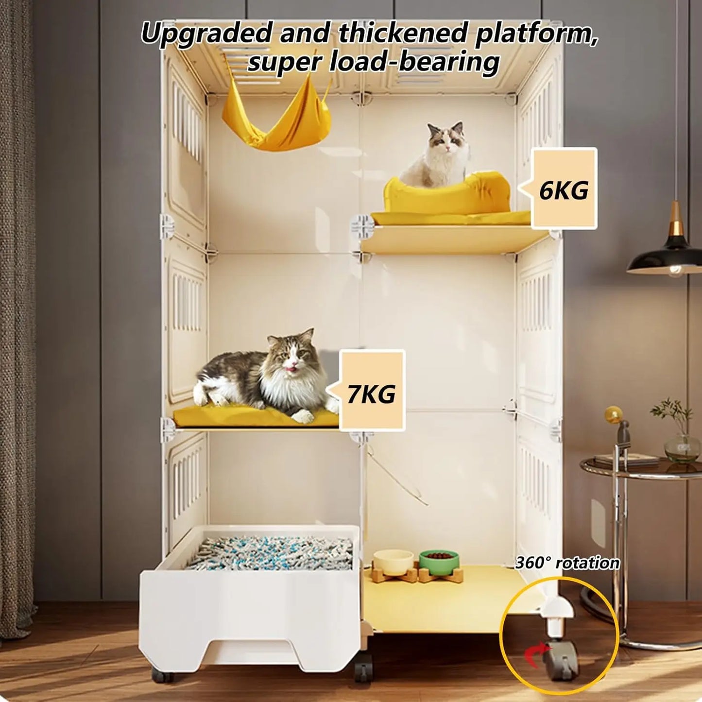 Collapsible 3-Tier Metal Wire Cat Cage with Wheels & Litter Box Area, Large Exercise Playpen Kennel 41x18x29.5", Customized