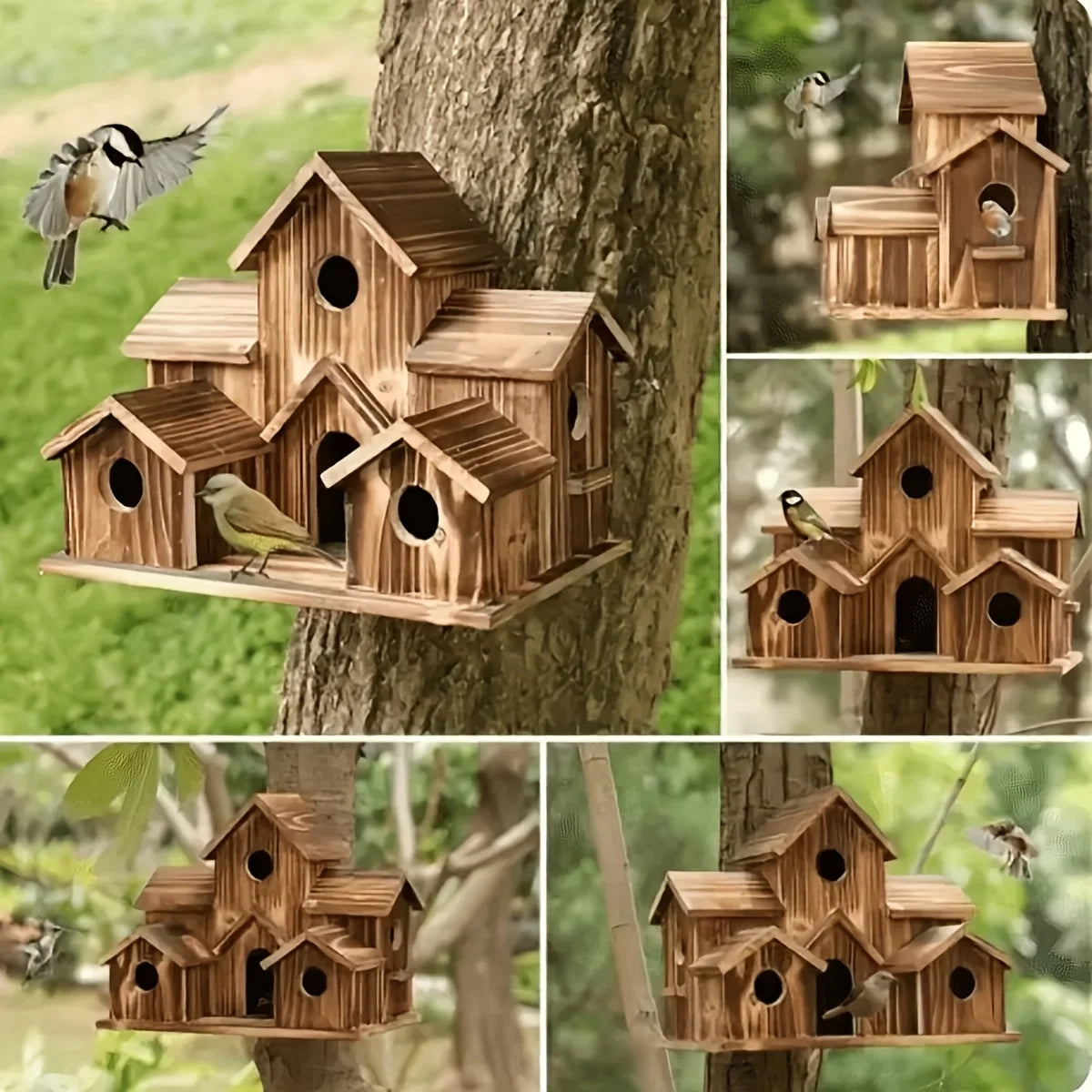 Single Outdoor Birdhouse Designed for Feeding Birds in Countryside Settings, Featuring a Compact House Style Suitable for Bluebirds And Sparrows. Made from Natural Wood, This Hanging Nest Box Is Perfect for Hummingbirds And R