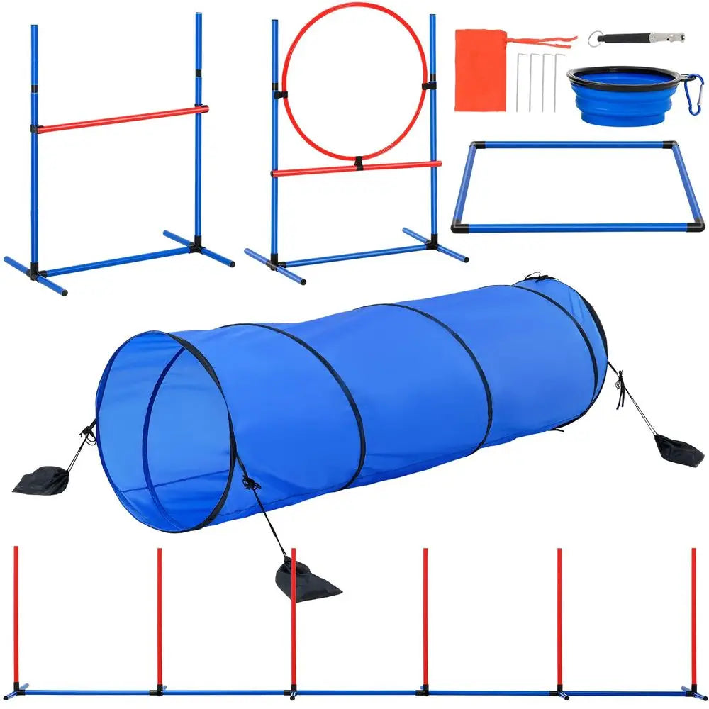 Dog Agility Training Equipment, Dog Agility Course Backyard Set with Adjustable High Hurdles,6 Weave Poles,Tunnel,Jump Ring,Pau