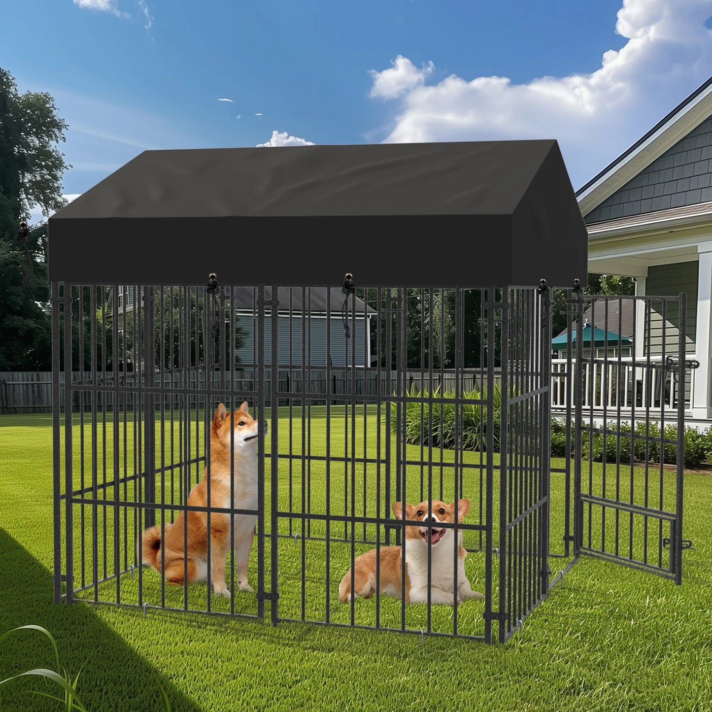 BORWART Heavy Duty Dog Kennel With Welded Metal Playpen Roof