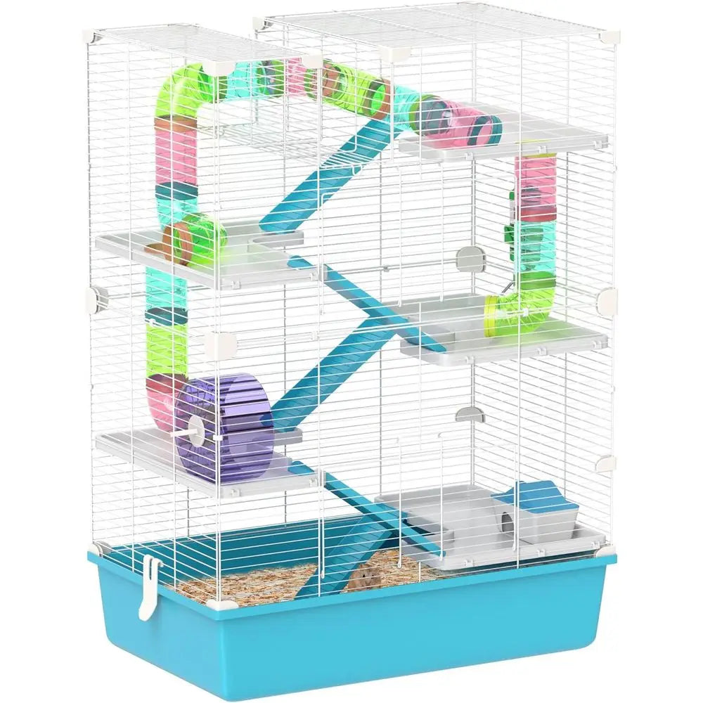 6 Tier Small Animal Cage with Tubes and Tunnels, 32 DIY Design Large Hamster Cage with Hut, Wheel, Food Dish, Water Bottle, Suit