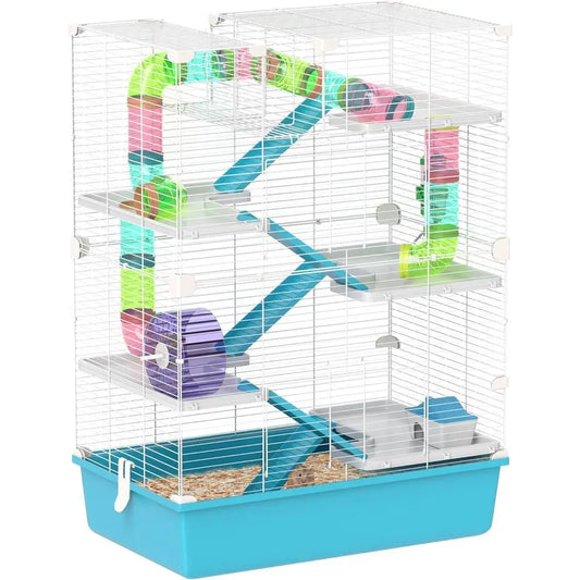 6 Tier Small Animal Cage with Tubes and Tunnels, 32 DIY Design Large Hamster Cage with Hut, Wheel, Food Dish, Water Bottle, Suit