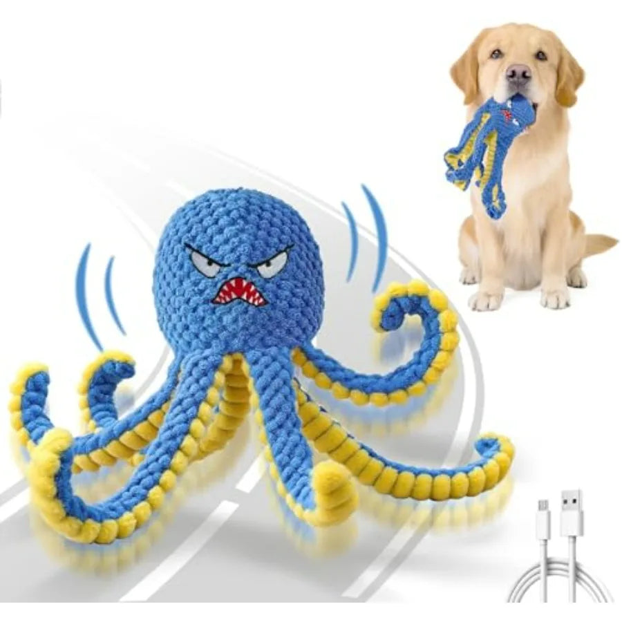 Interactive Dog Toys Octopus, Durable Automatic Jumping Dog Toy to Keep Them Busy, Squeaky Moving Tug of War Doggie Toy, USB Re