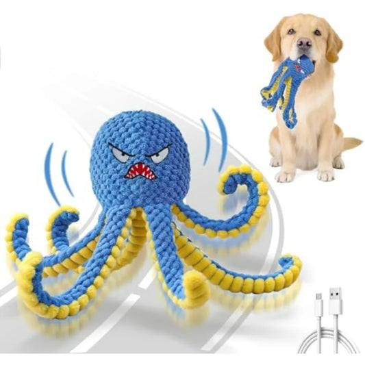 Interactive Dog Toys Octopus, Durable Automatic Jumping Dog Toy to Keep Them Busy, Squeaky Moving Tug of War Doggie Toy, USB Re