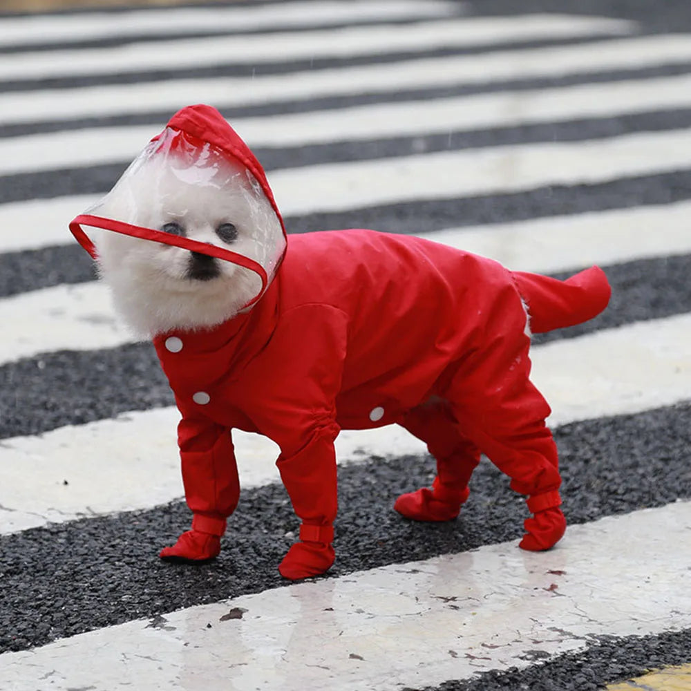 Dog Raincoat Rain Boots Shoes for Small Dogs Pet Hooded Four-Leg Jacket Puppy Rain Coat Waterproof Cat Clothes Jumpsuit Rompers