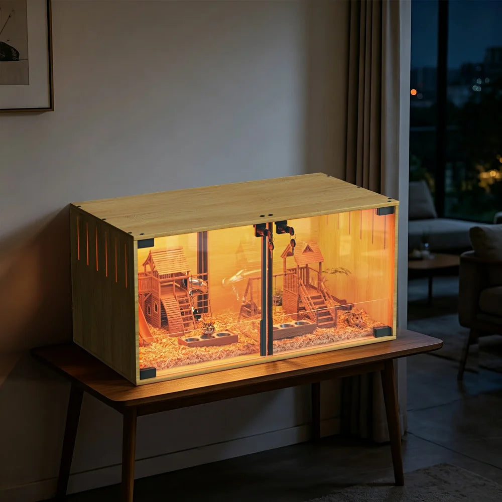Wooden Hamster Cage With Dual Doors And Divider