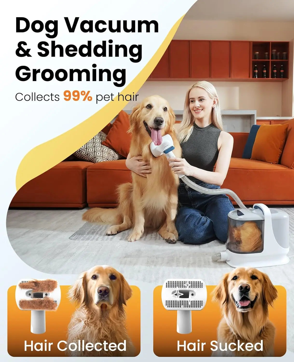 7-in-1 Dog Grooming Vacuum Kit, 13000Pa Powerful Suction, 3L Dust Cup, Quiet & Cordless Pet Hair Clippers