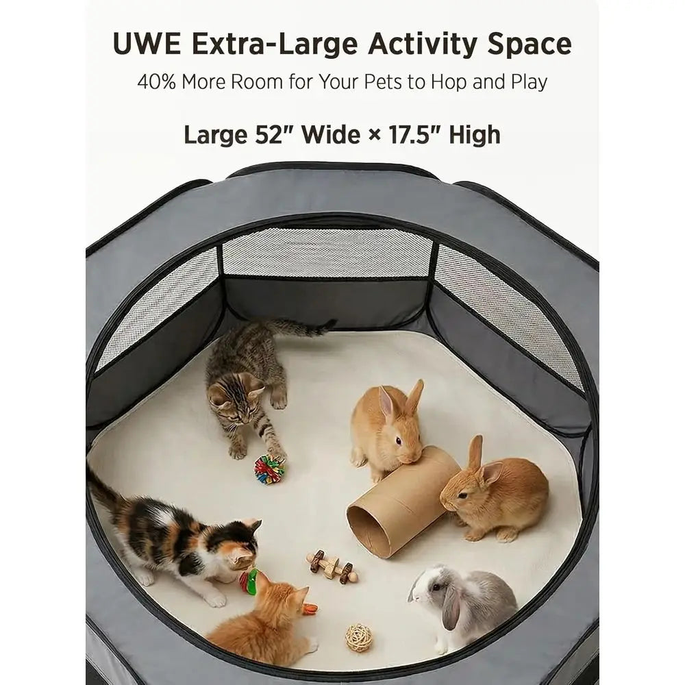 Extra Large Portable Pet Playpen - Waterproof Mesh for Rabbits, Kittens, Guinea Pigs, Hamsters, Puppies - Grey
