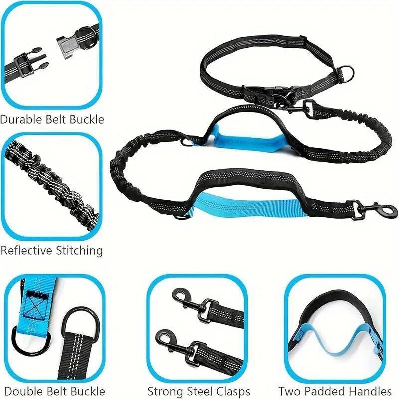 Adjustable Hands-Free Dog Running Leash with Double Handles and Elastic Retractable Rope for Large and Medium Dogs - Perfect for Running, Jogging, and Walking with Your Pet