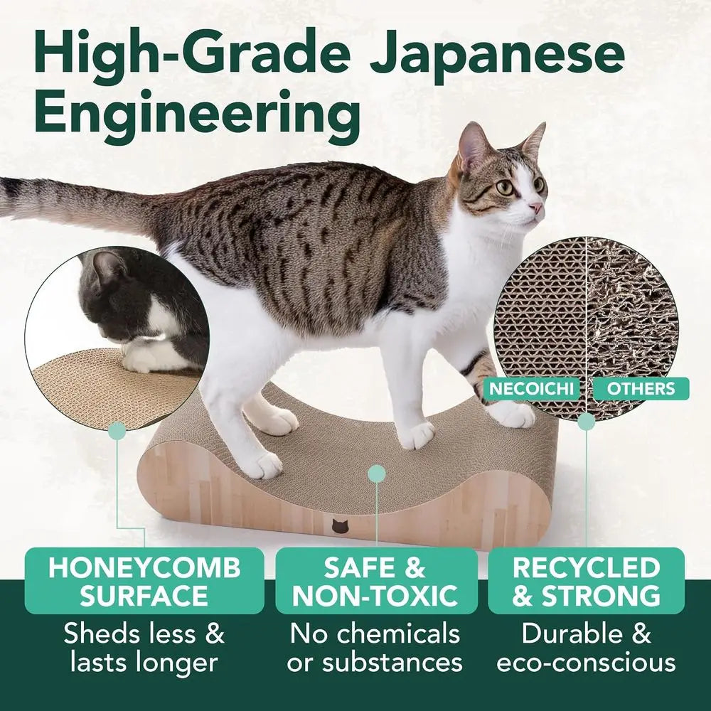 Cardboard Cat Scratcher Bed Indoor Cats - Horizontal Cat Scratch Pad Lounger with Reversible Usability and Extra Comfort or Loun