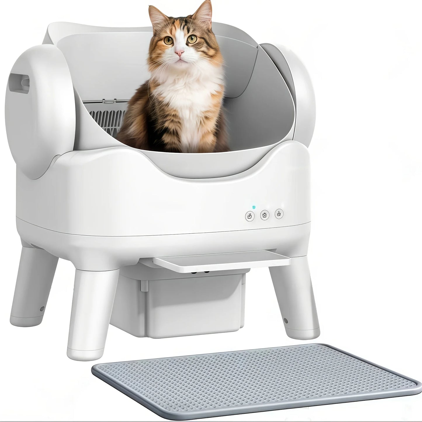 Automatic Self-Cleaning Litter Box, Large Capacity 4.23gal Waste Bin For Multiple Cats, Open Top Design, Removable Washable Liner, Odor Control, Includes 1 Cat Litter Mat, Without Battery