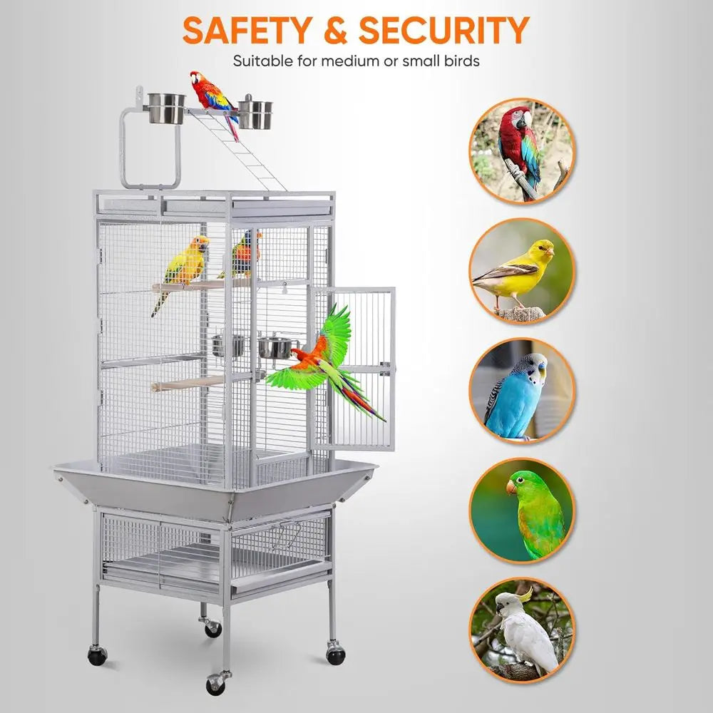 61-inch Large Parrot Cockatiel Bird Cages with Wrought Iron Play Top, Aviary with Rolling Stand or Sun ParaConure Lovebird Budgi
