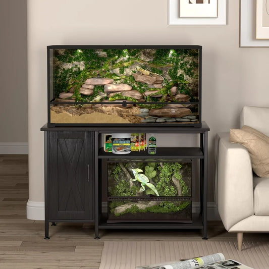 Reptile Tank Stand With Power Outlet And Storage Cabinet