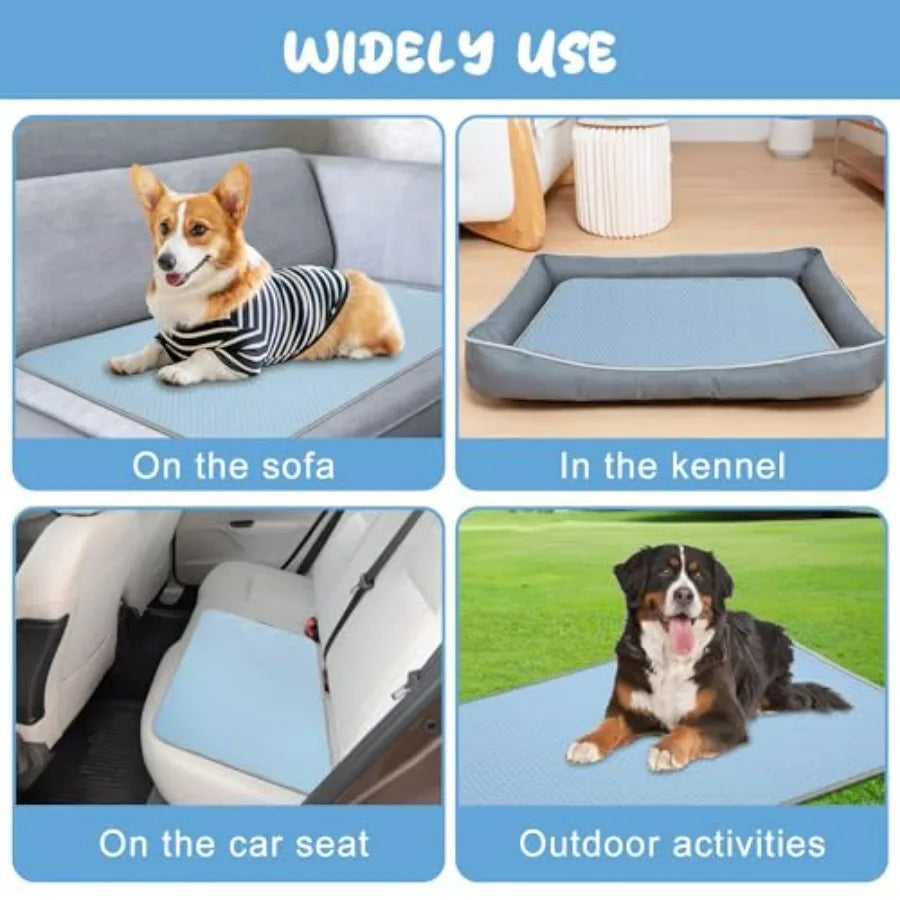 Summer Dog Cooling Mat Washable Ice Silk Self Cool Pad for Small Medium Large Dogs and Cats, Pet Sleeping Pad for Crate, Bed, I