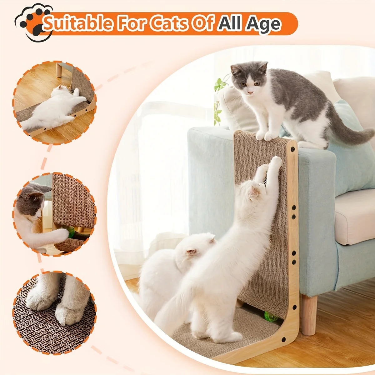 Cat Scratcher, Cat Scratching Post, Cardboard Cat Scratching Board with Ball Toy, Large Vertical L Shape Cat Scratcher Scratch Pads Cat Toys for Indoor Cats