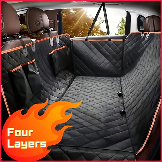 Dog Car Seat Cover - Pet Hammock, with 4 Pockets On The Side Wings, Scratch And Slip Protection for The Rear Seat, Suitable for Cars, Trucks And SUVs