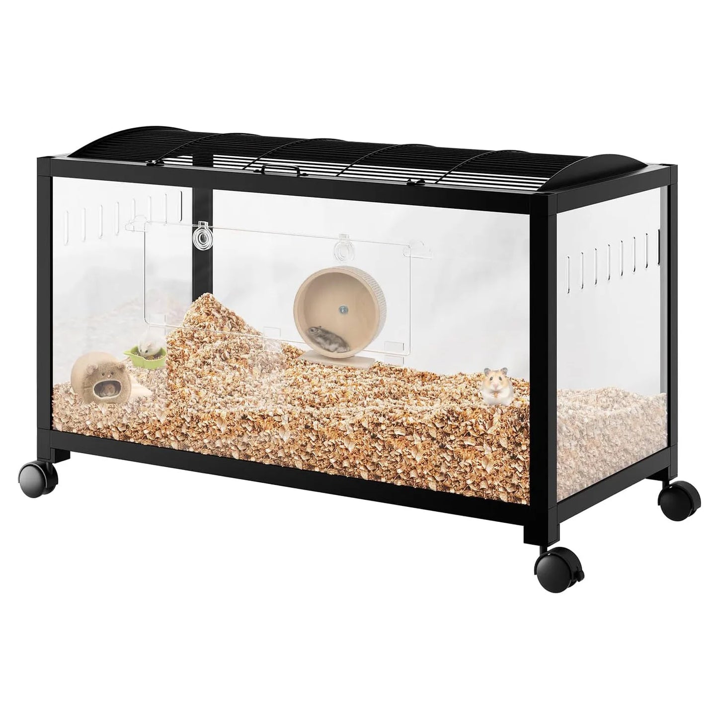 Chew-Proof Metal Hamster Cage - Stackable Small Animal Habitat with Acrylic Panels, Dual Doors, Lift Top, Wheels, Ventilated for Syrian & Dwarf Hamsters, Gerbils, Rats, Guinea Pigs