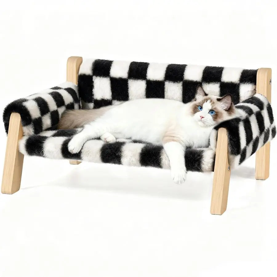 Cat Couch Bed for Indoor Cats Wooden Pet Sofa with Removable Washable Thick Cover Raised Kitty Lounge Chair Suitable for Puppy o