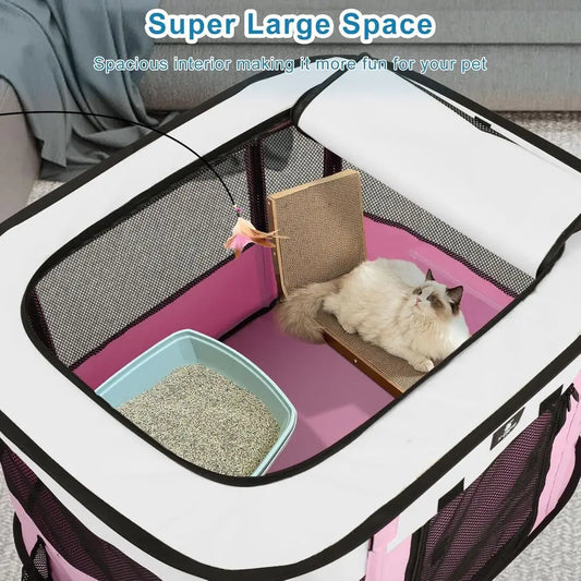 Portable Pink Puppy and Cat Play Pen, 30 Indoor/Outdoor Pet Tent Cage