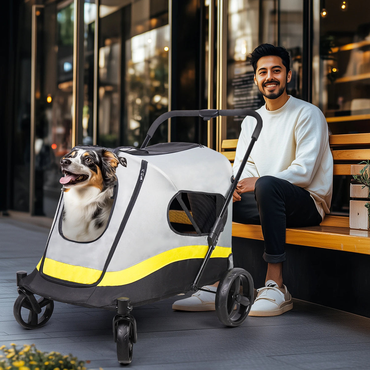 Portable Dog Stroller All Terrain Dual Entry For Small Dogs