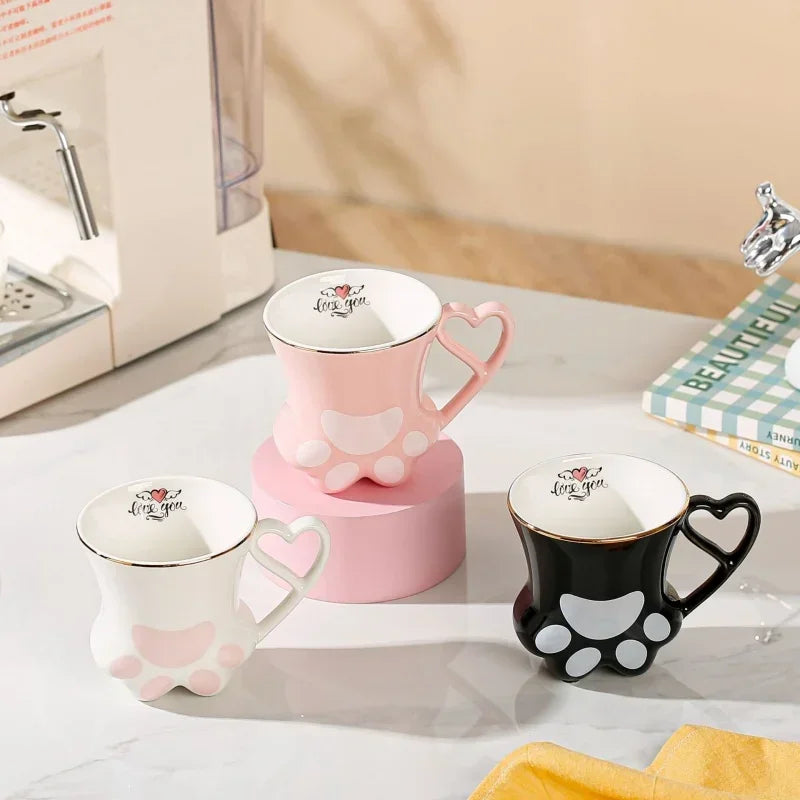 300ml Ceramic Cat Scratch Cup Mug Originality Cat's Paw Trace in Gold Ceramic High Appearance Level Teacup Couple