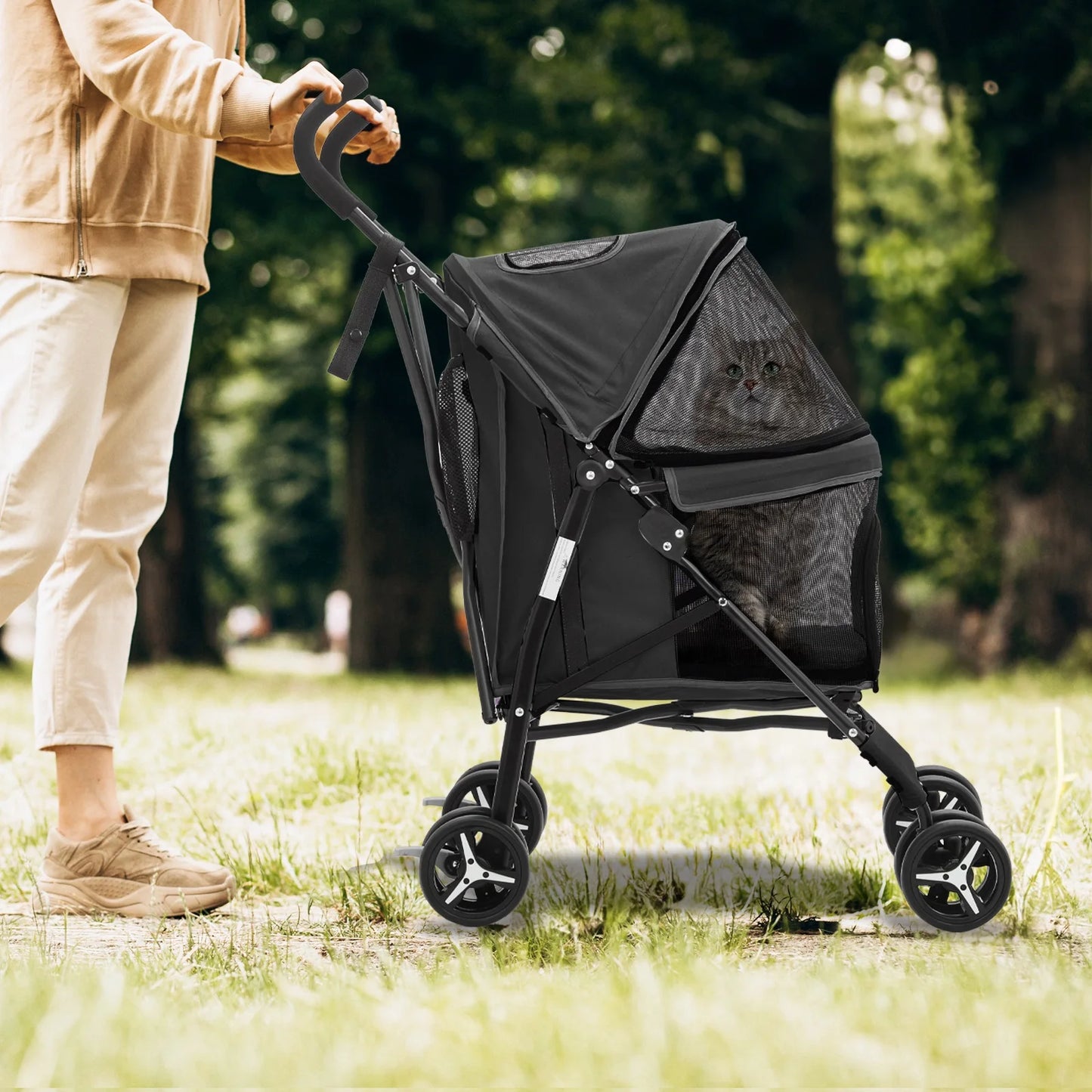 Magshion 4 Wheels Pet Dog Cat Stroller for Small Medium Dogs Cats, Foldable Jogger Stroller w/Storage Basket and Cup Holder