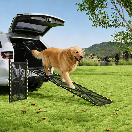 71in x 17in/20in Folding Dog Ramp For SUV Pickup Truck RV, Heavy Duty Steel Pet Ramp 300lb, Non-Slip Car Ramp For Large Dogs
