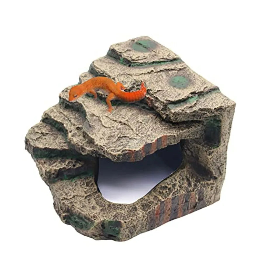 Turtle Basking Platform Habitat Hiding Cave Reptile Habitat Climbing Resin Fish Tank Aquarium Ornament for Lizards, Frogs, Snak