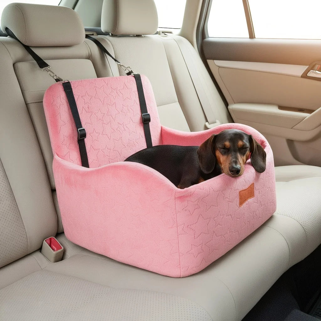 Dog Booster Car Seat for S/M Dogs Up to 35lbs, Soft 6in Elevated Cushion, Fits In Front/Back Seat, Fully Detachable And Washable, 2 Storage Pockets & 3 Straps, Easy to Install